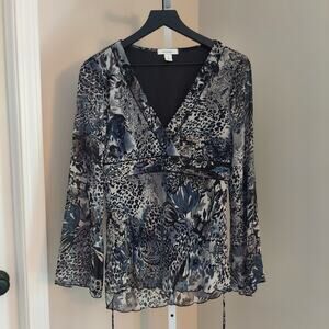 Y2K Top Size Medium Fairy Grunge Floral Animal Print Sheer Bell Sleeve DressBarn